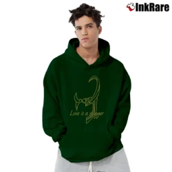 Men’s Loki Laufeyson Love Is A Dagger Marvel Pullover Hoodie in forest green | Cozy, Durable, Modern Fit