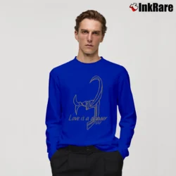 Men’s Loki Laufeyson Love Is A Dagger Marvel Long-Sleeve Shirt in royal blue | Sleek, Lightweight, Year-Round Wear