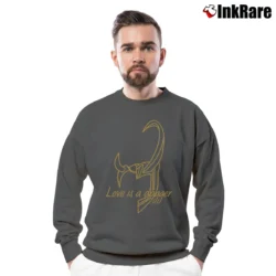 Men’s Loki Laufeyson Love Is A Dagger Marvel Crewneck Sweatshirt in charcoal | Cozy Fabric, Clean Style