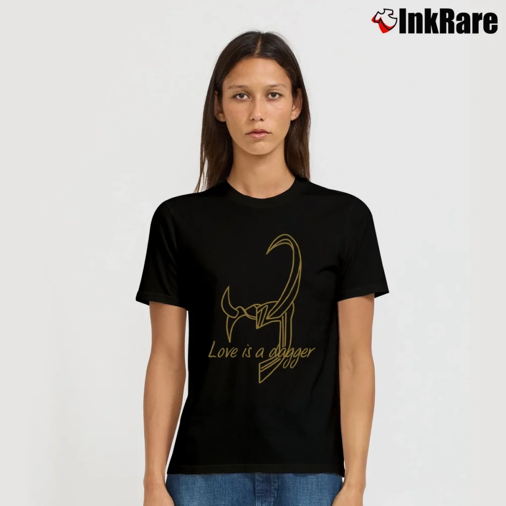 Women’s Loki Laufeyson Love Is A Dagger Marvel Signature T-Shirt in black | Soft, Flattering Fit