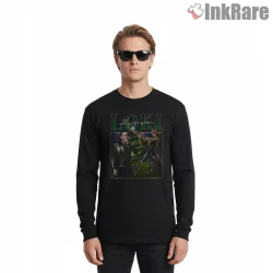 Loki Laufeyson Vintage Bootleg Collage Style Shirt on black long sleeve shirt for men graphic tee