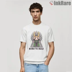 Loki On The Throne Chibi Fantasy Ruler Shirt on white short sleeve shirt for men graphic tee