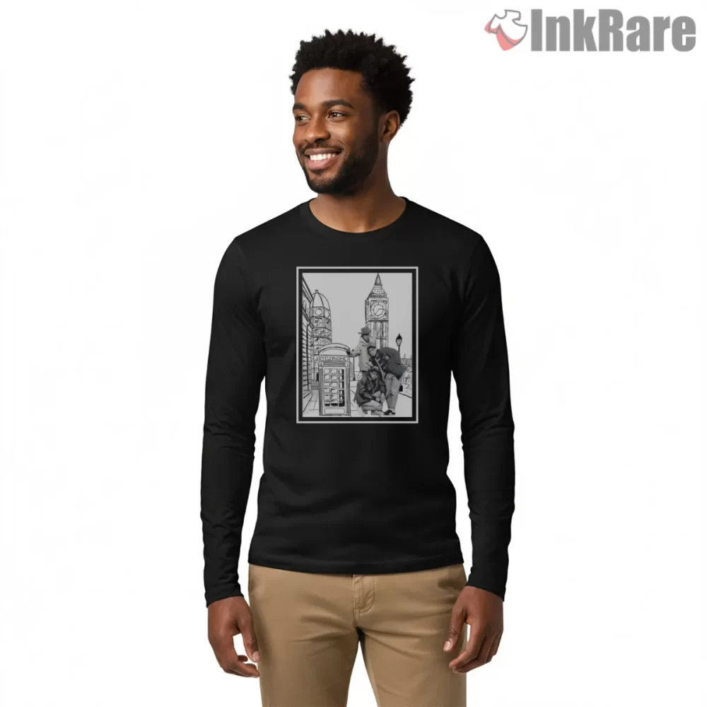London Street B Boy Sketch Shirt on black long sleeve shirt for men graphic tee