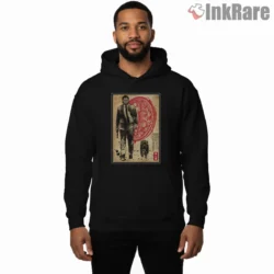 Lone Hitman And Dog Japanese Woodblock Shirt on black hoodie for men graphic tee