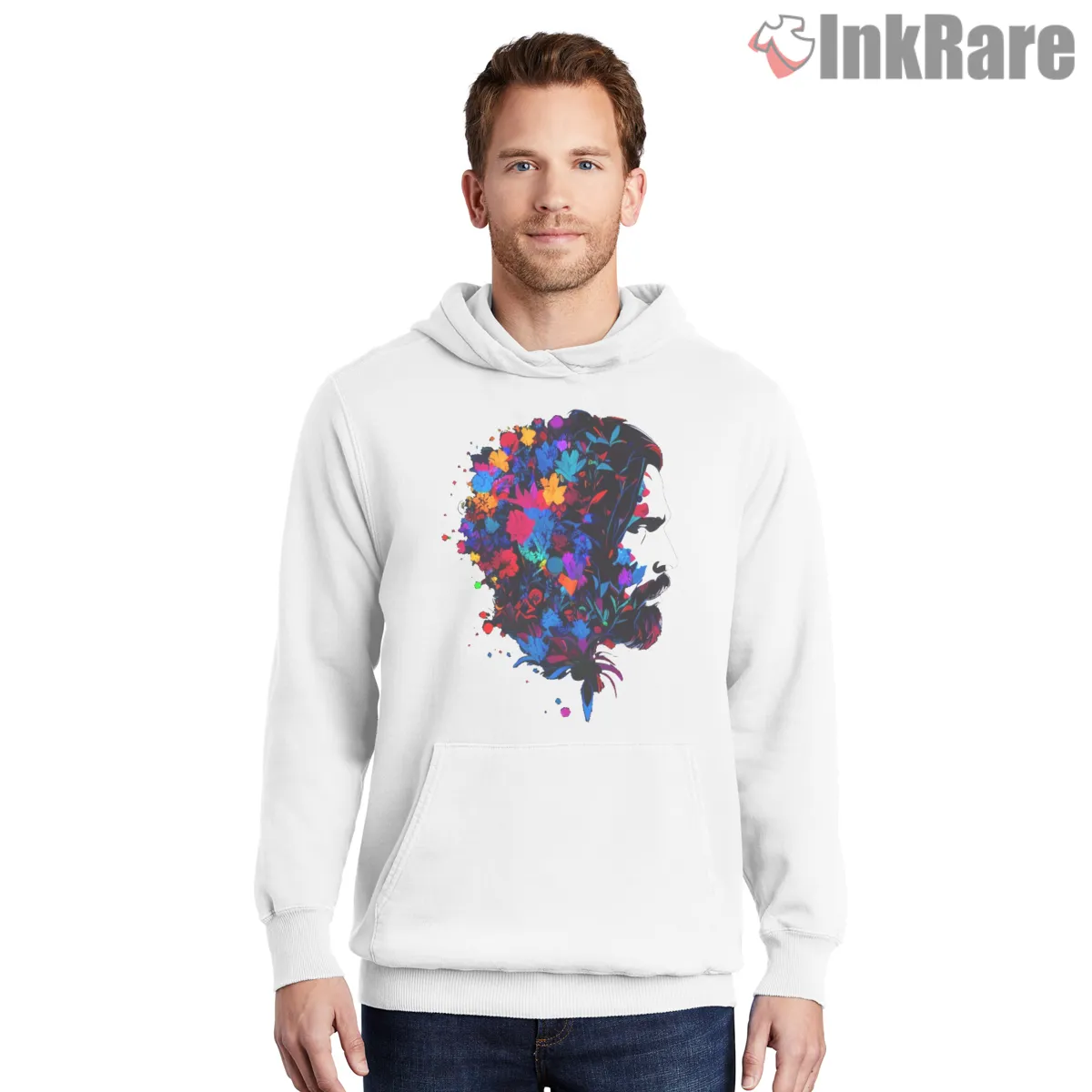 Lone Wolf Hitman Floral Mindscape Shirt on white hoodie for men graphic tee