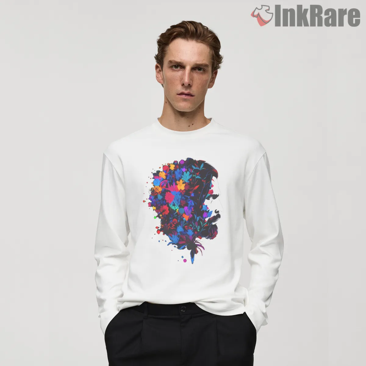 Lone Wolf Hitman Floral Mindscape Long Sleeve White Lone Wolf Hitman Floral Mindscape Shirt on white long sleeve shirt for men graphic tee