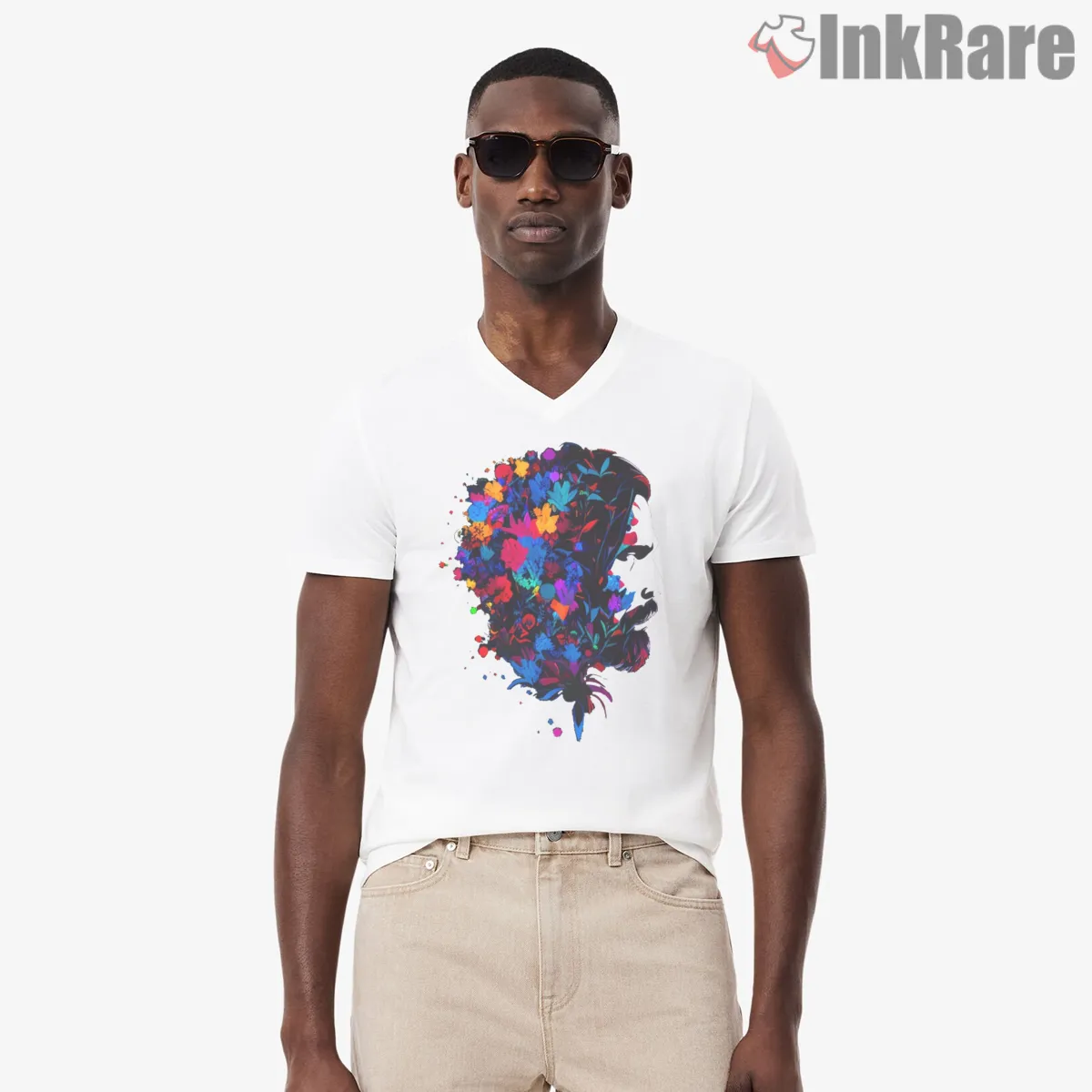Lone Wolf Hitman Floral Mindscape V Neck White Lone Wolf Hitman Floral Mindscape Shirt on white v-neck shirt for men graphic tee
