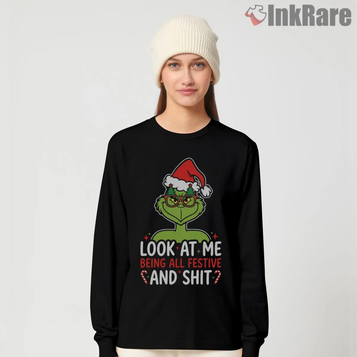 Look At Me Being All Festive Grinch Christmas Long Sleeve Black Look At Me Being All Festive Grinch Christmas Shirt on black long sleeve shirt for women graphic tee