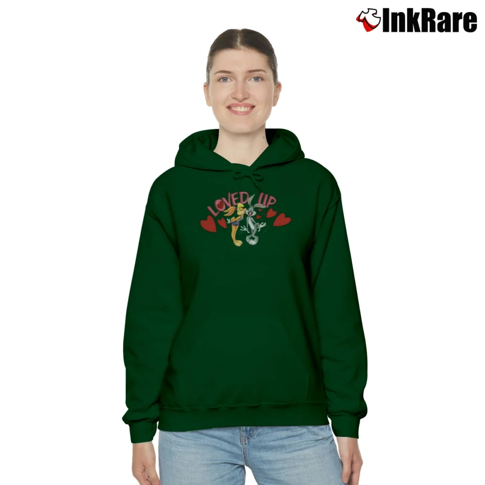 Women’s Looney Tunes Bugs Bunny And Lola Valentine's Day Cozy Hoodie in forest green | Warm, Structured, Stylish