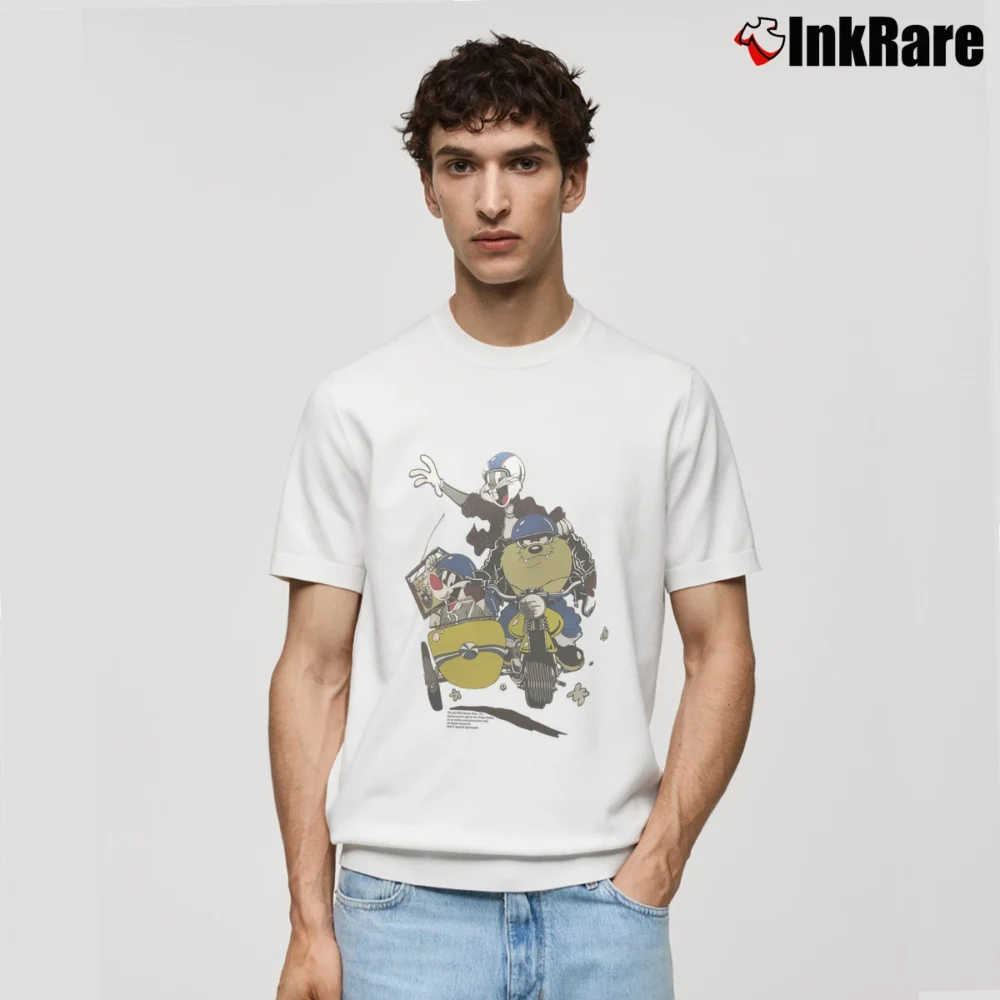 Men’s Looney Tunes Bugs Bunny Harley Davidson Classic T-Shirt in white | Soft, Breathable Everyday Wear