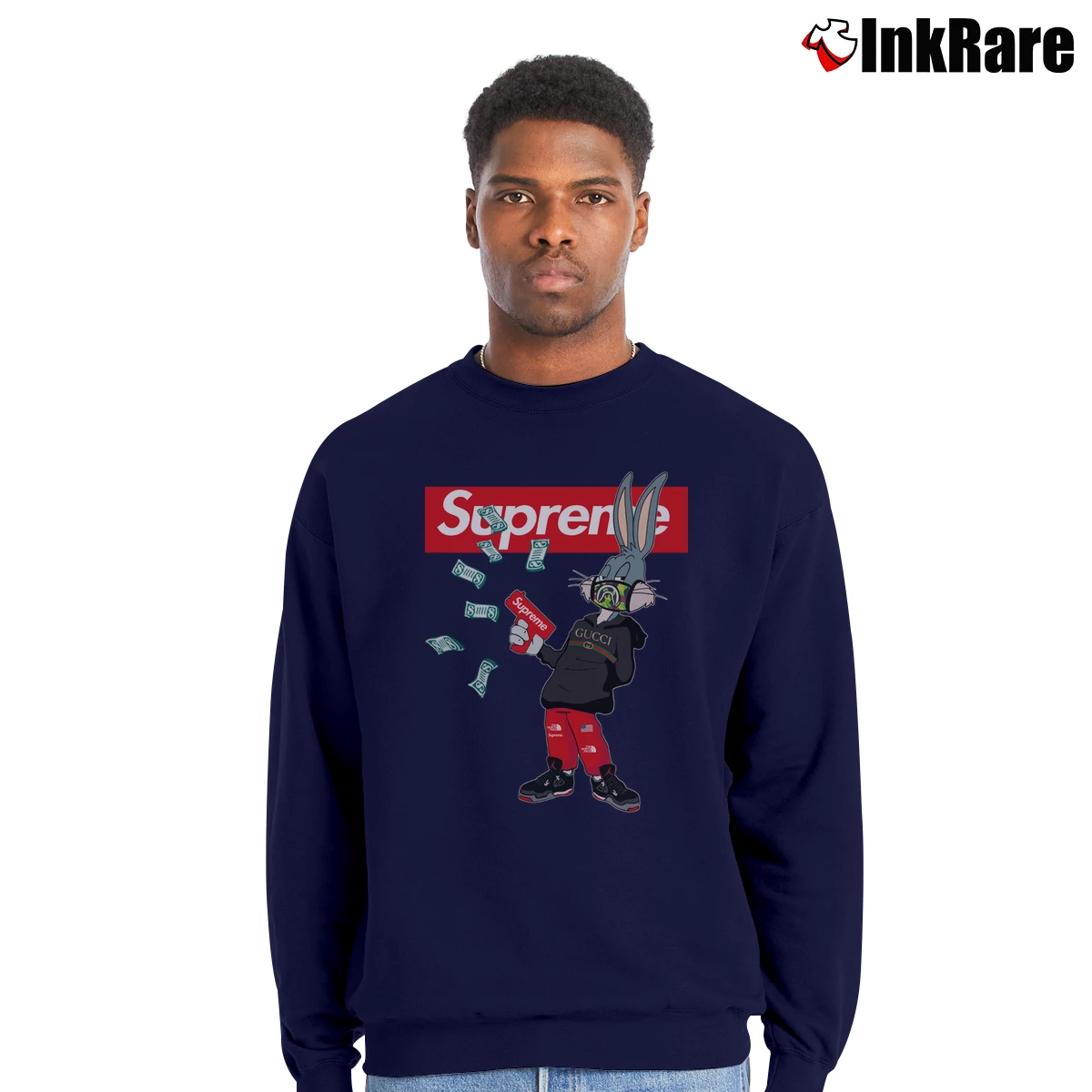 Men’s Looney Tunes Bugs Bunny Supreme Crewneck Sweatshirt in navy | Cozy Fabric, Clean Style