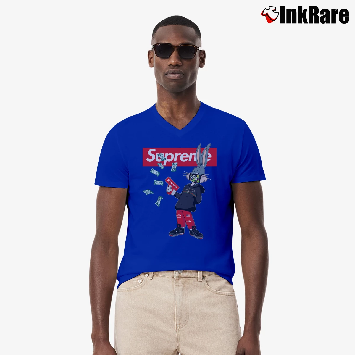 Men’s Looney Tunes Bugs Bunny Supreme V-Neck Tee in royal blue | Sharp, Breathable, Everyday Staple