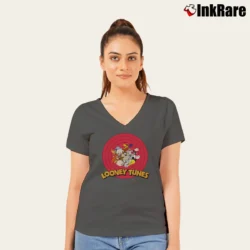Women’s Looney Tunes Classic Character Graphic V-Neck Tee in charcoal | Chic Neckline, Soft Texture