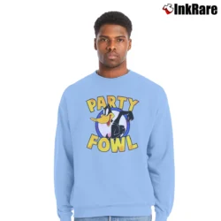 Men’s Looney Tunes Daffy Party Fowl Portrait Graphic Crewneck Sweatshirt in light blue | Cozy Fabric, Clean Style