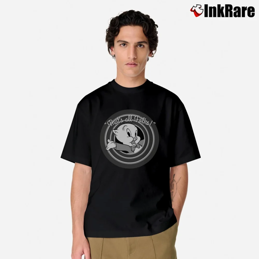 Men’s Looney Tunes Porky Pig That's All Folks Classic T-Shirt in black | Soft, Breathable Everyday Wear