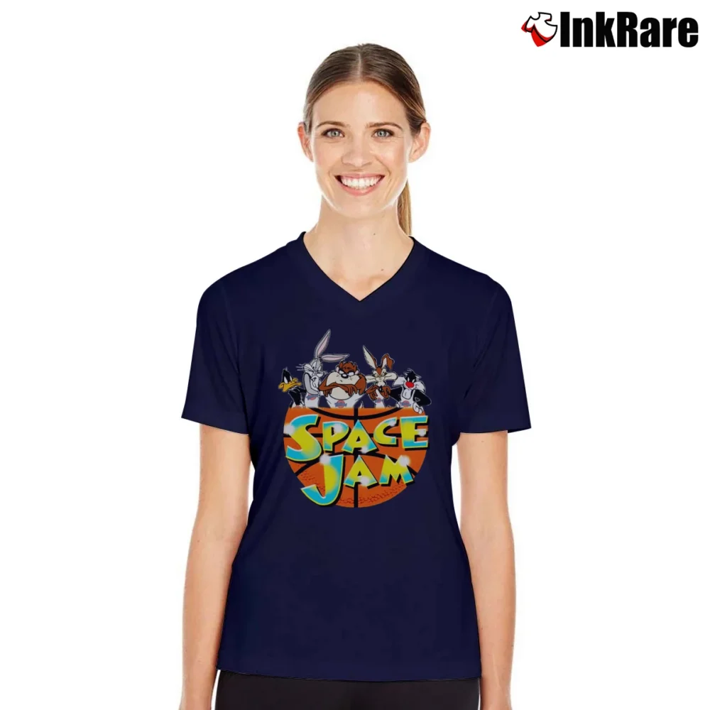 Women’s Looney Tunes Space Jam Adult V-Neck Tee in navy | Chic Neckline, Soft Texture
