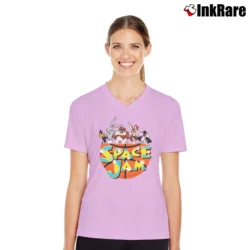 Women’s Looney Tunes Space Jam V-Neck Tee in light pink | Chic Neckline, Soft Texture