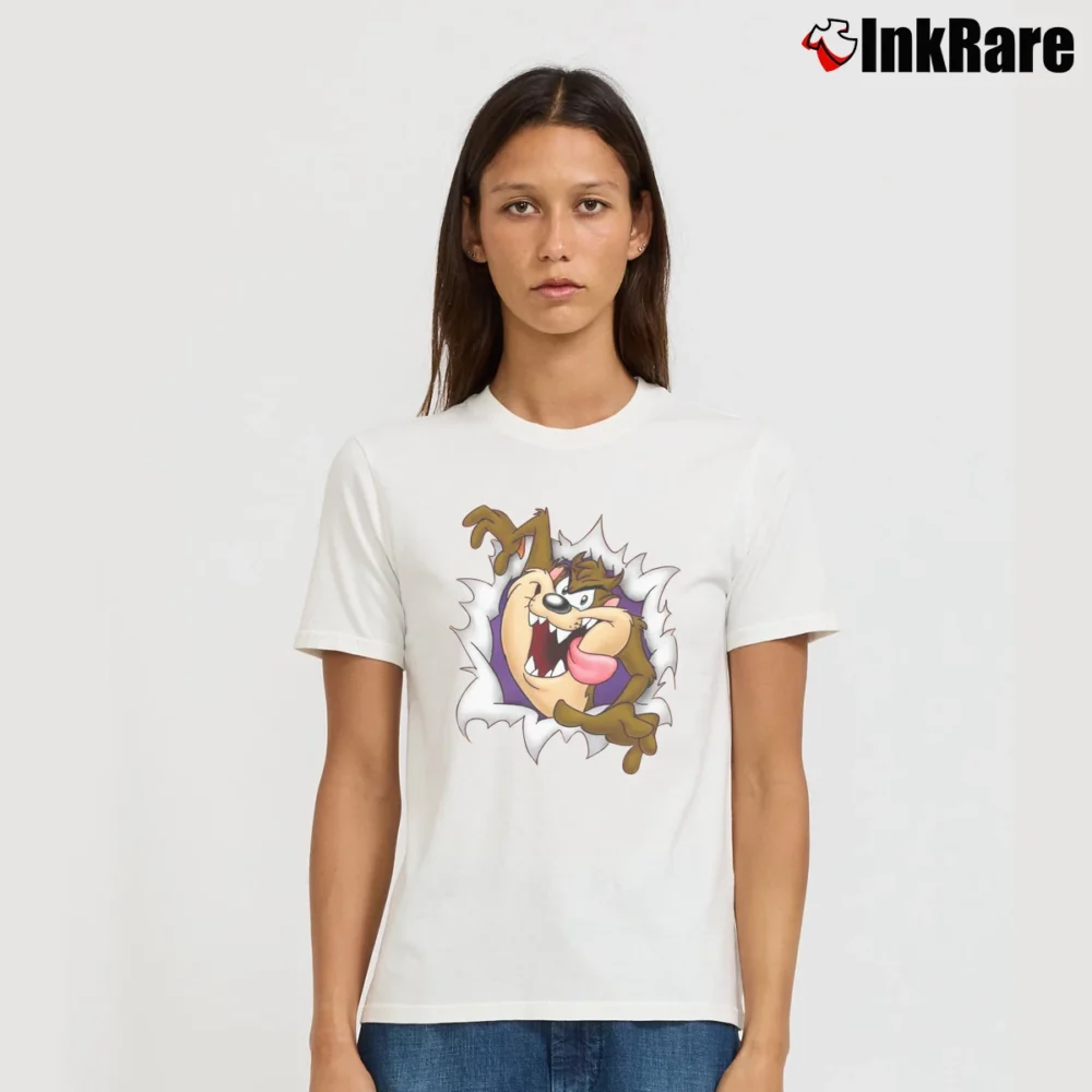 Women’s Looney Tunes Tasmanian Devil Taz Cartoon Signature T-Shirt in white | Soft, Flattering Fit