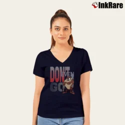 Women’s Looney Tunes Tasmanian Devil Warner Bros V-Neck Tee in navy | Chic Neckline, Soft Texture