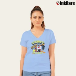 Women’s Looney Tunes Warner Bros Tweety Bugs Bunny Daffy Duck V-Neck Tee in light blue | Chic Neckline, Soft Texture
