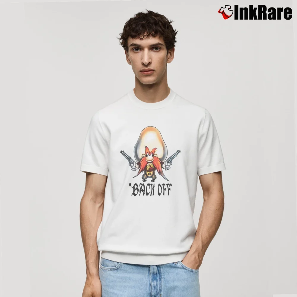 Men’s Looney Tunes Yosemite Sam Back Off Cartoon Character Classic T-Shirt in white | Soft, Breathable Everyday Wear