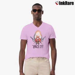 Men’s Looney Tunes Yosemite Sam Back Off Cartoon Character V-Neck Tee in light pink | Sharp, Breathable, Everyday Staple