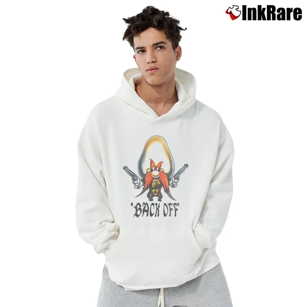 Men’s Looney Tunes Yosemite Sam Back Off Pullover Hoodie in white | Cozy, Durable, Modern Fit
