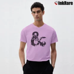 Men’s Loot Crate Dungeons And Dragons Ampersand V-Neck Tee in light pink | Sharp, Breathable, Everyday Staple
