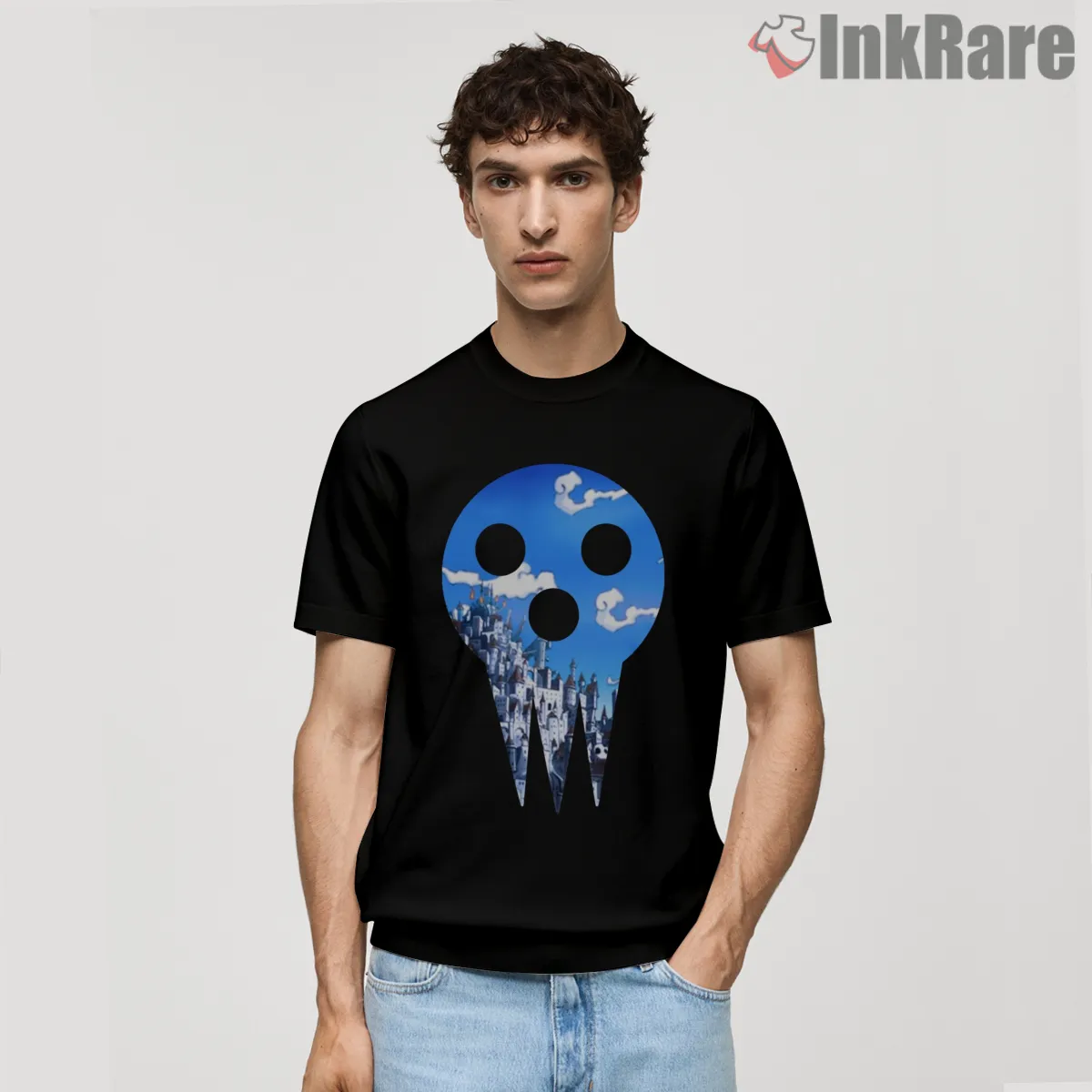 Lord Death Skyline Skull Emblem Anime Shirt on black short sleeve shirt for men graphic tee