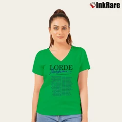 Women’s Lorde Melodrama World Tour Concert V-Neck Tee in irish green | Chic Neckline, Soft Texture