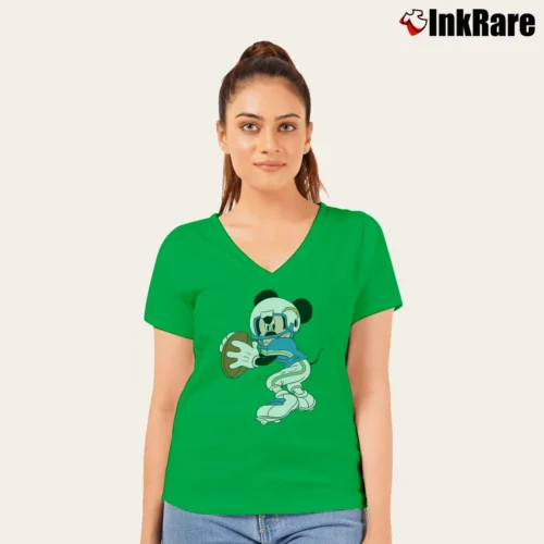Los Angeles Chargers Football Mickey Mouse Walt Disney Women’s V-Neck Tee in irish green – Flattering Fit Women’s Los Angeles Chargers Football Mickey Mouse Walt Disney V-Neck Tee in irish green | Chic Neckline, Soft Texture