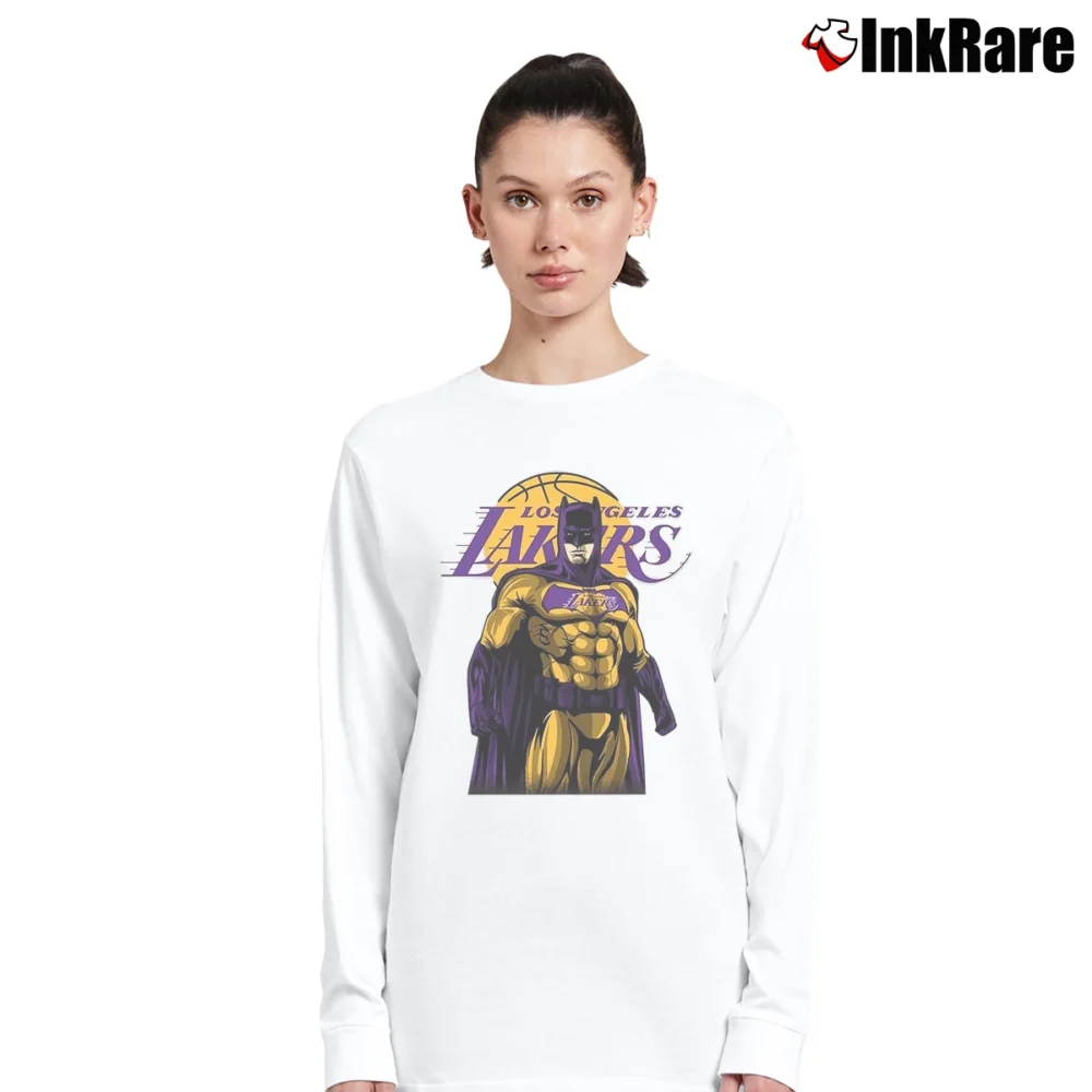 Women’s Los Angeles Lakers Batman Superhero Crossover Long-Sleeve Top in white | Sleek, Versatile, All-Season