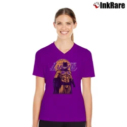 Women’s Los Angeles Lakers Batman Superhero Crossover V-Neck Tee in purple | Chic Neckline, Soft Texture