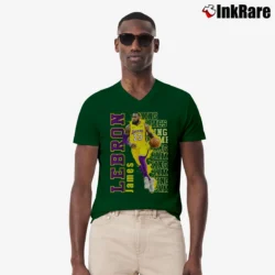 Men’s Los Angeles Lakers LeBron James King of Basketball V-Neck Tee in forest green | Sharp, Breathable, Everyday Staple