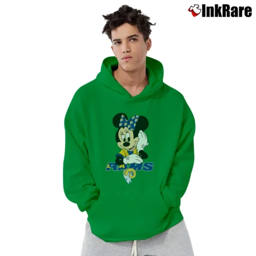 Los Angeles Rams American Football Team Mimi Mouse Walt Disney Men’s Pullover Hoodie in irish green – Ultimate Warmth Men’s Los Angeles Rams American Football Team Mimi Mouse Walt Disney Pullover Hoodie in irish green | Cozy, Durable, Modern Fit