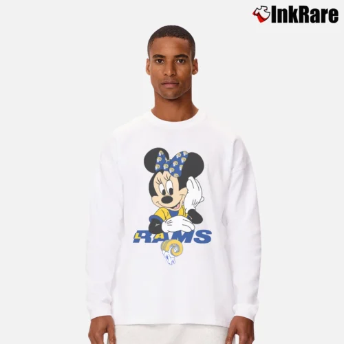 Los Angeles Rams American Football Team Mimi Mouse Walt Disney Men’s Long-Sleeve Tee in white – Versatile Layering Men’s Los Angeles Rams American Football Team Mimi Mouse Walt Disney Long-Sleeve Shirt in white | Sleek, Lightweight, Year-Round Wear
