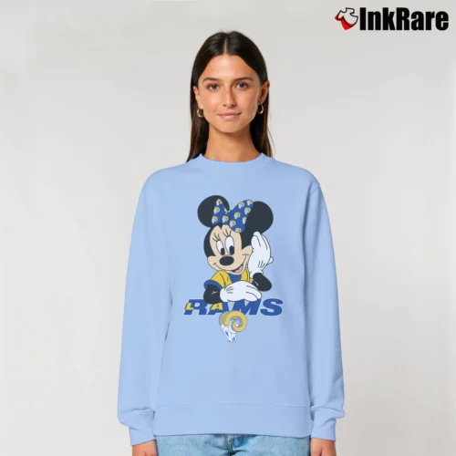 Los Angeles Rams American Football Team Mimi Mouse Walt Disney Women’s Relaxed Sweatshirt in light blue – Cozy Casual Women’s Los Angeles Rams American Football Team Mimi Mouse Walt Disney Relaxed Sweatshirt in light blue | Soft, Laid-Back Vibe