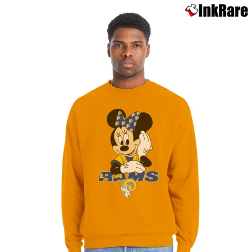 Los Angeles Rams American Football Team Mimi Mouse Walt Disney Men’s Crewneck Sweatshirt in orange – Soft & Durable Men’s Los Angeles Rams American Football Team Mimi Mouse Walt Disney Crewneck Sweatshirt in orange | Cozy Fabric, Clean Style