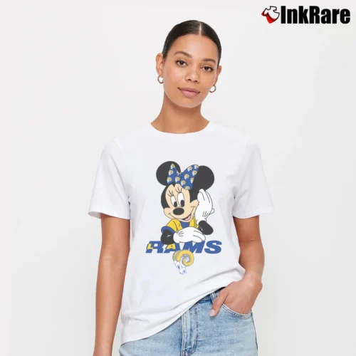 Los Angeles Rams American Football Team Mimi Mouse Walt Disney Women’s Signature Tee in white – Effortless Style Women’s Los Angeles Rams American Football Team Mimi Mouse Walt Disney Signature T-Shirt in white | Soft, Flattering Fit