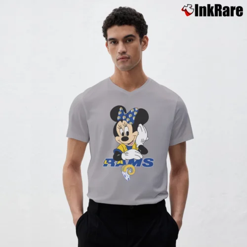 Los Angeles Rams American Football Team Mimi Mouse Walt Disney Men’s V-Neck Tee in sport grey – Modern Essential Men’s Los Angeles Rams American Football Team Mimi Mouse Walt Disney V-Neck Tee in sport grey | Sharp, Breathable, Everyday Staple