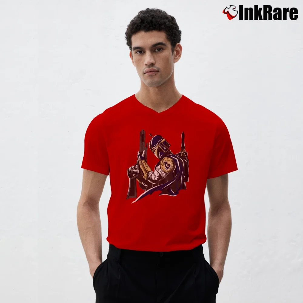 Men’s Los Angeles Rams Boba Fett Star Wars Football V-Neck Tee in red | Sharp, Breathable, Everyday Staple