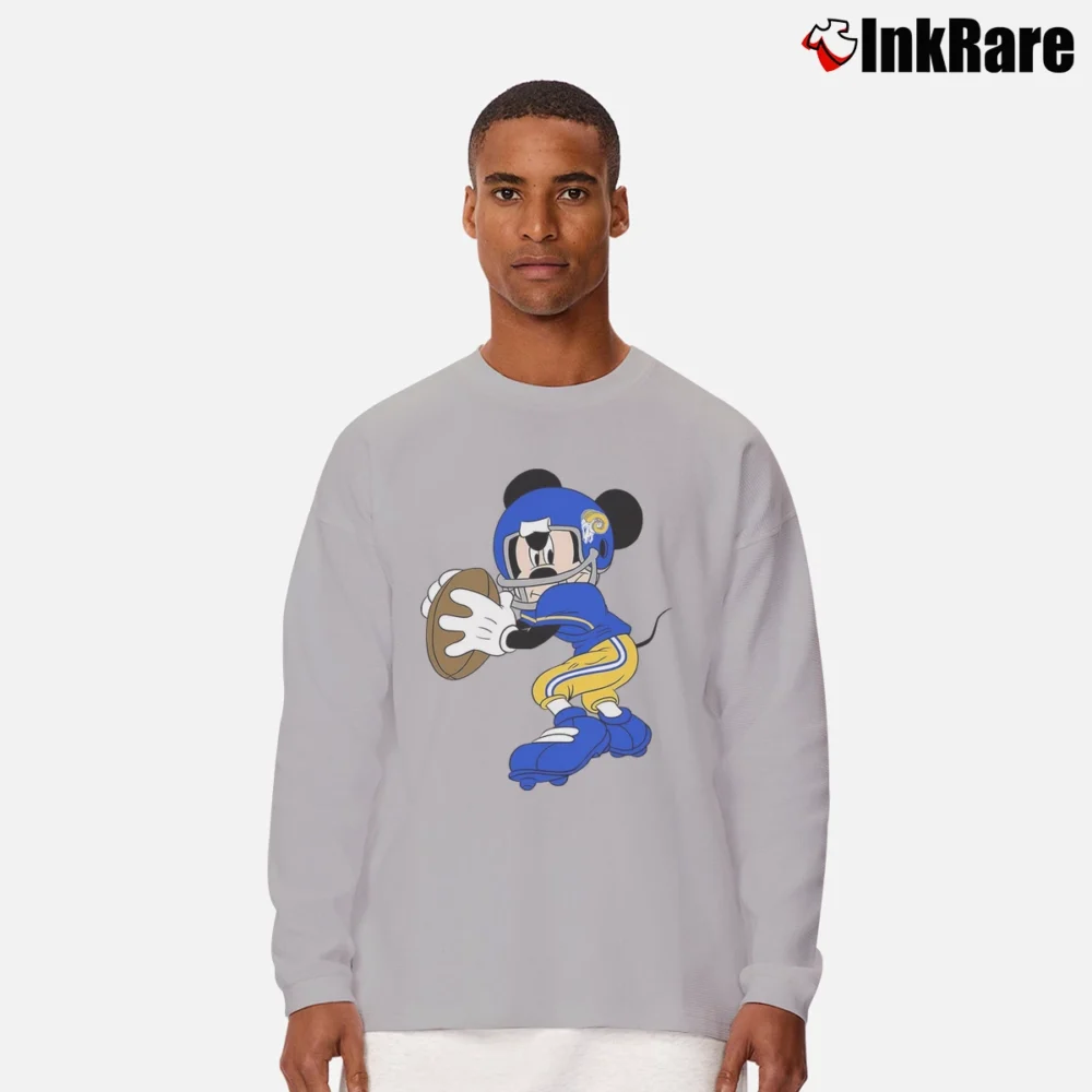 Men’s Los Angeles Rams Football Mickey Mouse Walt Disney Long-Sleeve Shirt in sport grey | Sleek, Lightweight, Year-Round Wear