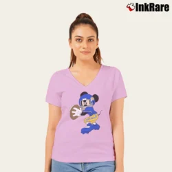 Women’s Los Angeles Rams Football Mickey Mouse Walt Disney V-Neck Tee in light pink | Chic Neckline, Soft Texture