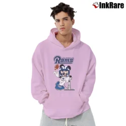 Men’s Los Angeles Rams Mickey Mouse Super Bowl Pullover Hoodie in light pink | Cozy, Durable, Modern Fit