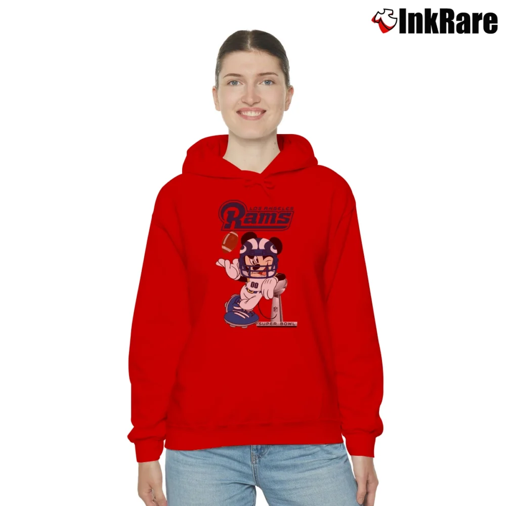 Women’s Los Angeles Rams Mickey Mouse Super Bowl Cozy Hoodie in red | Warm, Structured, Stylish