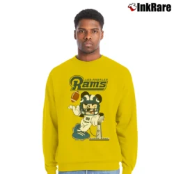 Men’s Los Angeles Rams Mickey Mouse Super Bowl Crewneck Sweatshirt in yellow | Cozy Fabric, Clean Style