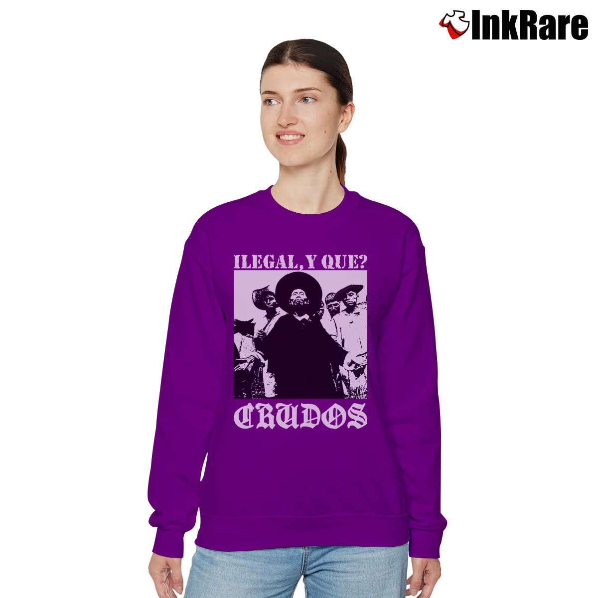 Women’s Los Crudos Ilegal Y Que Relaxed Sweatshirt in purple | Soft, Laid-Back Vibe