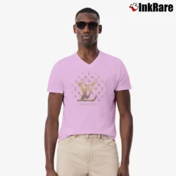 Men’s Louis Vuitton Logo Print Fashion V-Neck Tee in light pink | Sharp, Breathable, Everyday Staple