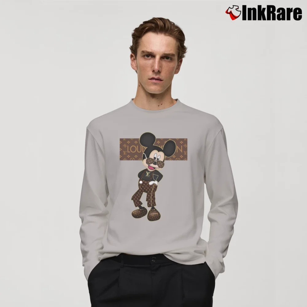 Men’s Louis Vuitton Mickey Mouse Fashion Long-Sleeve Shirt in sport grey | Sleek, Lightweight, Year-Round Wear