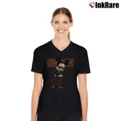 Women’s Louis Vuitton Mickey Mouse Fashion V-Neck Tee in black | Chic Neckline, Soft Texture